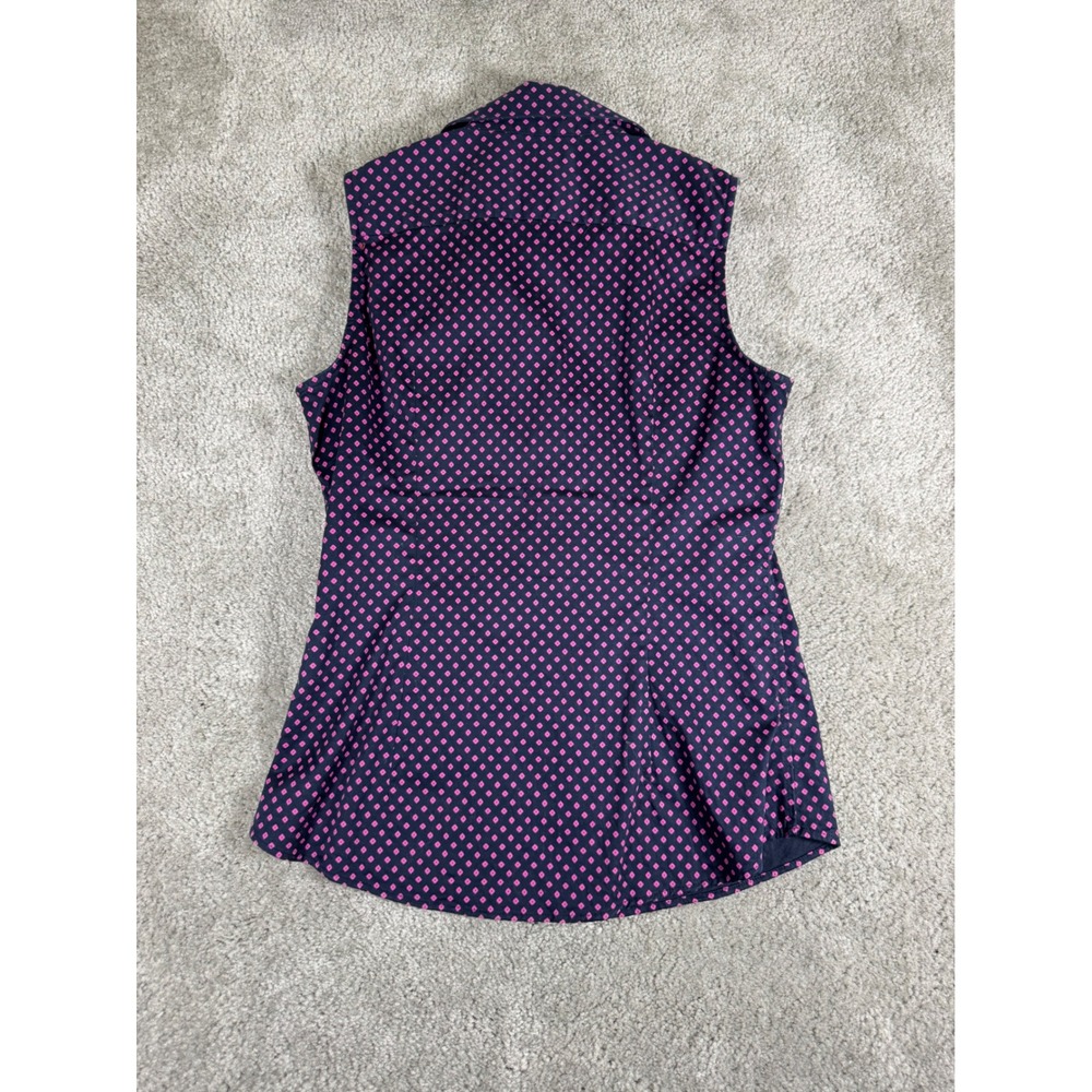 Banana Republic Navy Pink Geometric Non-Iron Sleeveless Button Down Shirt 6 - Picture 6 of 7